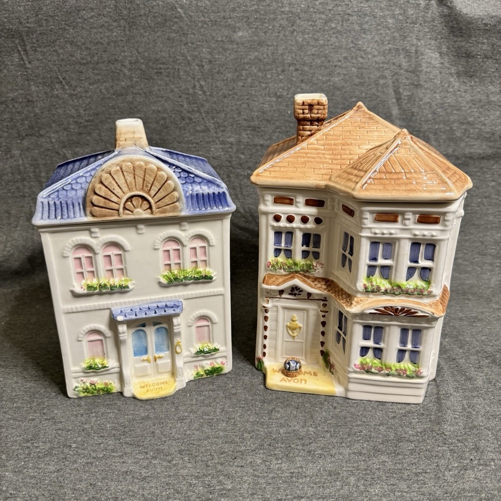 AVON VTG Victorian Hand Painted in Brazil Townhouse Canister Collection C L READ